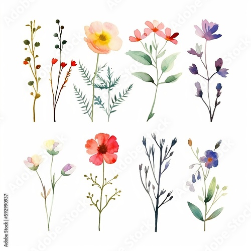 Watercolor Floral Clipart, Wild Flowers, Generate Ai