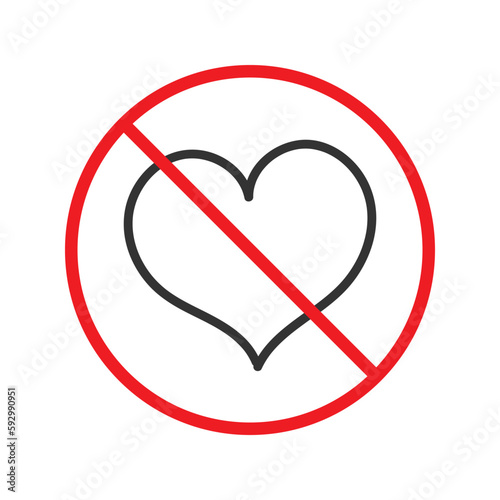 No heart icon. Forbidden heart vector sign. Warning, caution, attention, restriction, danger flat sign design. No love symbol pictogram. UX UI icon
