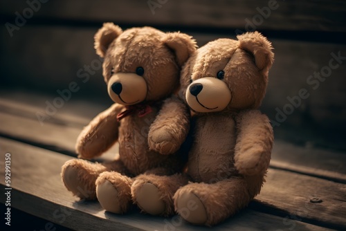 ..Two teddy bears share an embrace of friendship. © ron