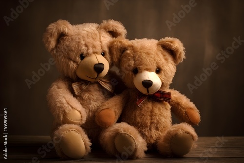 ..Two teddy bears show the bond of friendship, connected by a single © ron