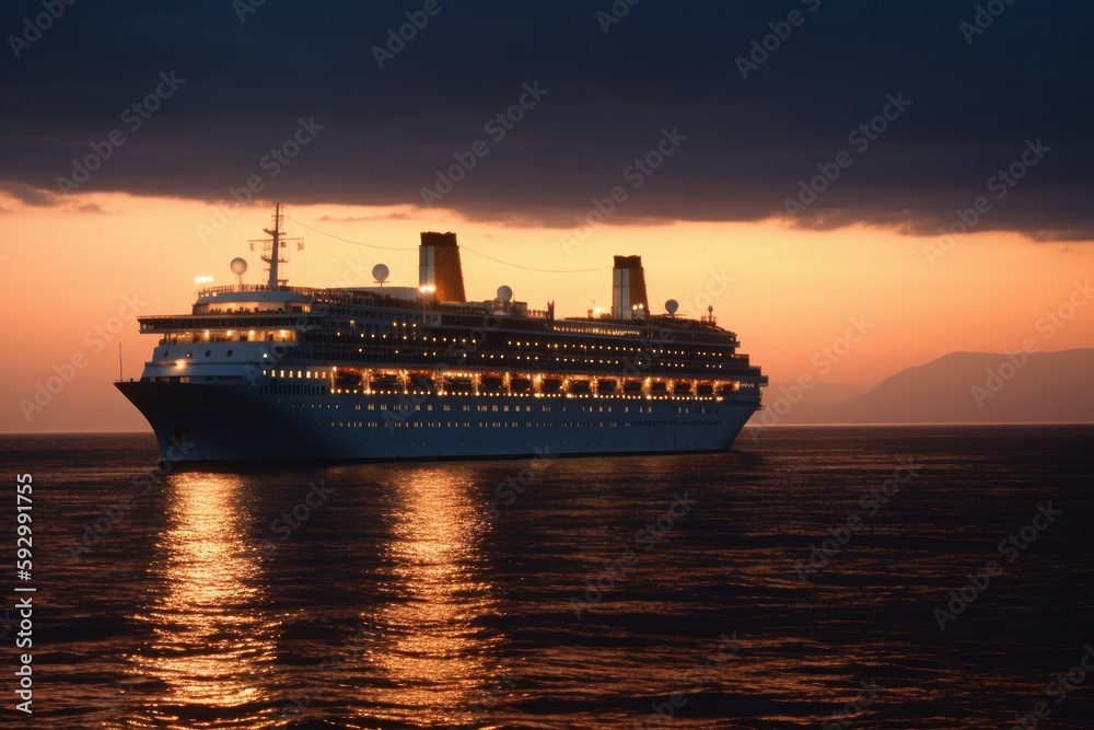 Luxury Cruise Ship Sailing at Dusk 