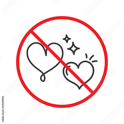 No heart icon. Forbidden heart vector sign. Warning, caution, attention, restriction, danger flat sign design. No love symbol pictogram. UX UI icon