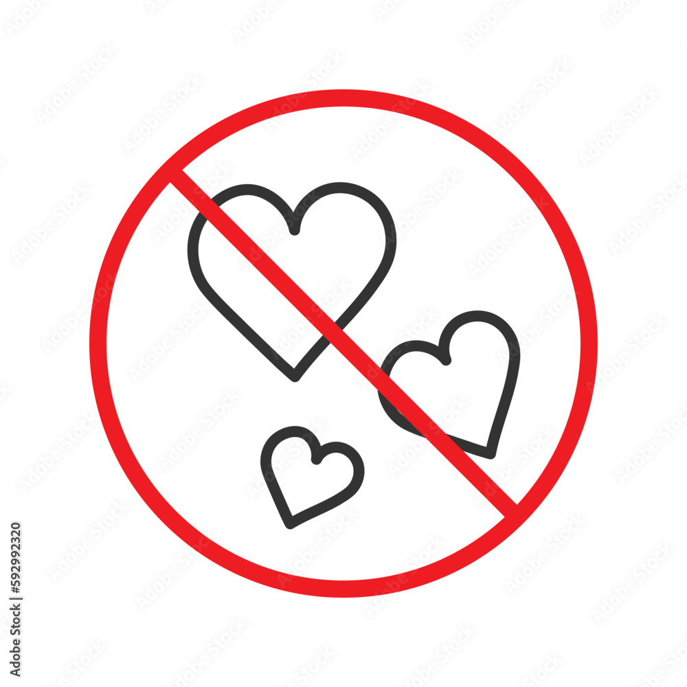 No heart icon. Forbidden heart vector sign. Warning, caution, attention, restriction, danger flat sign design. No love symbol pictogram. UX UI icon No heart icon. Forbidden heart vector sign. Warning, caution, attention, restriction, danger flat sign design. No love symbol pictogram. UX UI icon