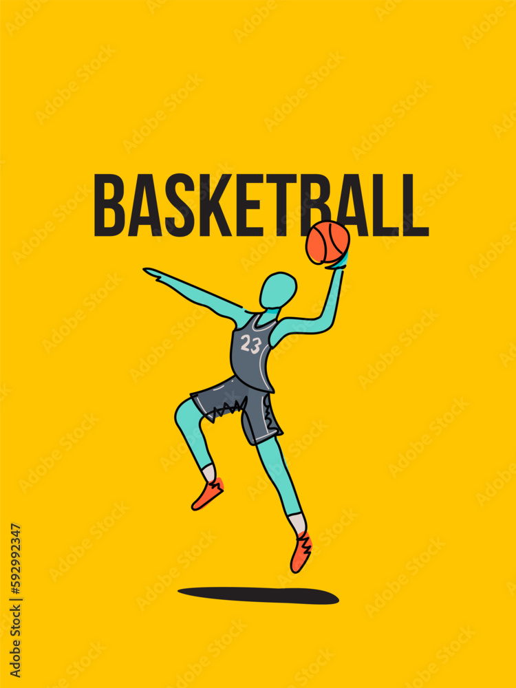 A man performing to play basketball. Vector illustration of trendy doodle art and abstract cartoon character
