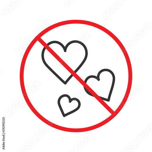 No heart icon. Forbidden heart vector sign. Warning, caution, attention, restriction, danger flat sign design. No love symbol pictogram. UX UI icon