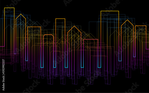 Vector silhouette of city buildings, outline silhouette, outline cityscape design