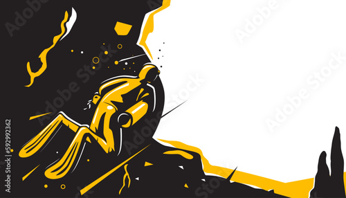 Cave diving  abstract background design. Vector illustration of sports concept