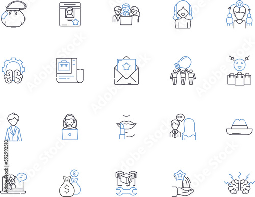 Business women outline icons collection. Businesswomen, Enterprising, Executives, Entrepreneurs, Professionals, Employers, Professionals vector and illustration concept set. Leaders, Managers photo