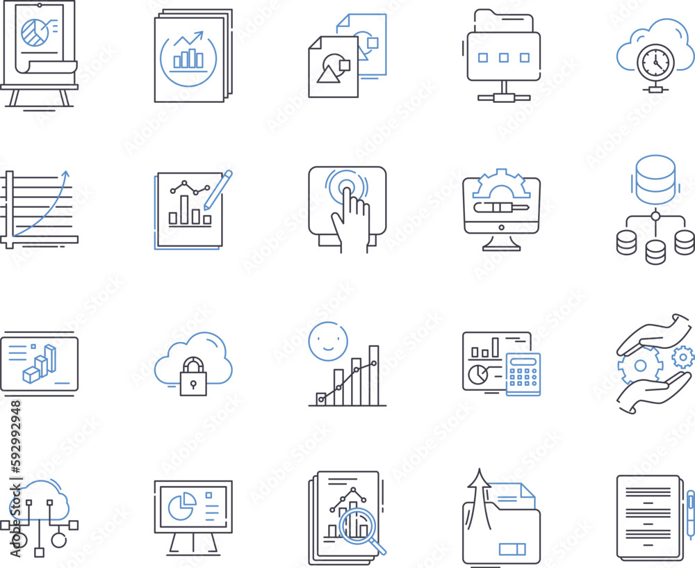 Data and devices outline icons collection. data, devices, computer, laptop, tablet, smartphone, server vector and illustration concept set. cloud, network, internet linear signs