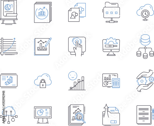 Data and devices outline icons collection. data, devices, computer, laptop, tablet, smartphone, server vector and illustration concept set. cloud, network, internet linear signs