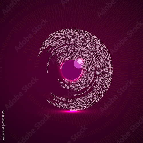 Digital eye with binary code, technology oncept. Futuristic tech secure surveillance
