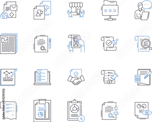 insurance business outline icons collection. Insurance, Business, Risk, Coverage, Policy, Industry, Claims vector and illustration concept set. Underwriting, Liability, Investment linear signs