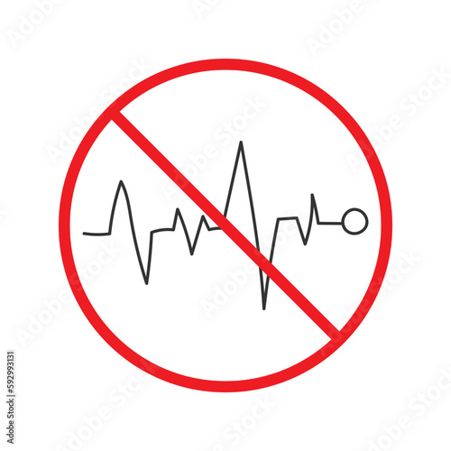 No lifeline icon. Forbidden lifeline pulse icon. No heart rate vector symbol. Prohibited vector icon. Warning, caution, attention, restriction flat sign design. Do not pictogram. UX UI icon