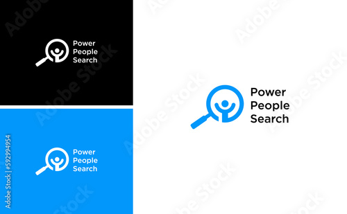 power people search logo with magnify lens vector