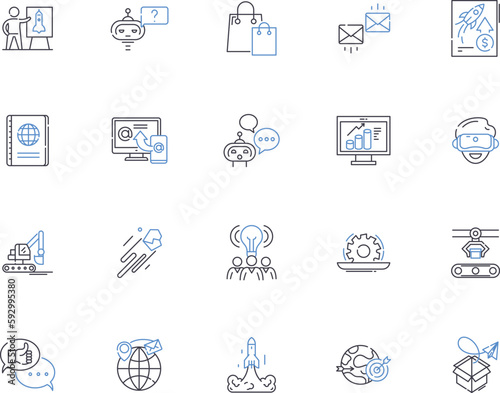 Innovations outline icons collection. Invent, Advance, Improve, Create, Develop, Refine, Craft vector and illustration concept set. Originate, Pioneer, Reengineer linear signs