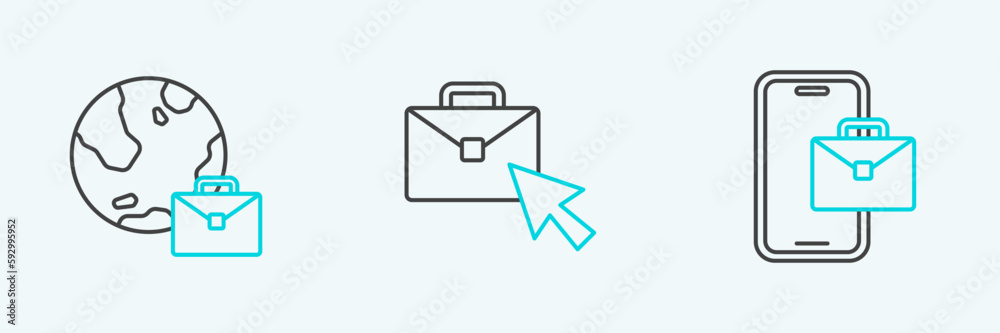 Set line Freelancer, Online working and icon. Vector Set line Freelancer, Online working and icon. Vector