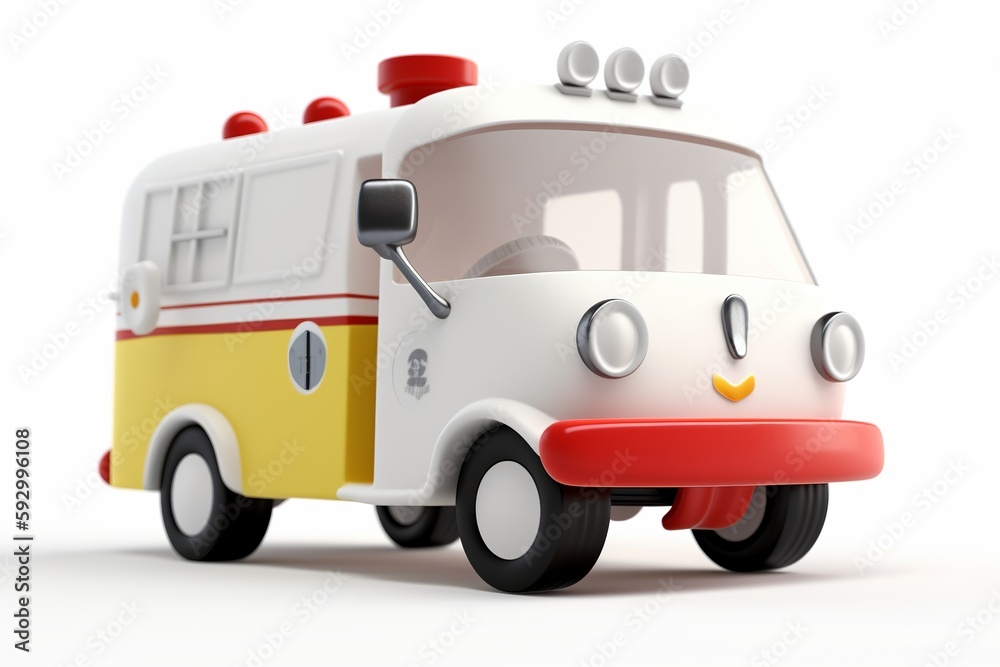 Ambulance cartoon on a white background Soft Lighting generative ai