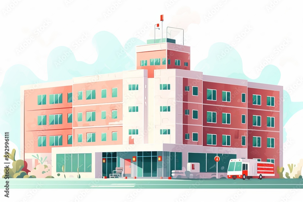 Cute cartoon hospital building on white background generative ai Cute cartoon hospital building on white background generative ai