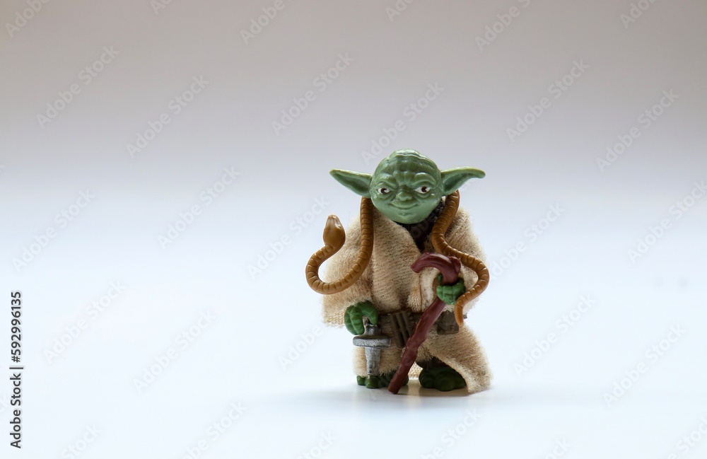 Obraz premium Vintage Star Wars Yoda Action Figure from Kenner Toys with Snake on White. This was released with the Movie 