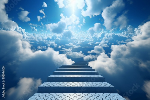 Fototapet Bule sky white clouds stairs shining Stairs made from generative ai