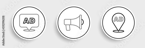 Set line Advertising, and Megaphone icon. Vector