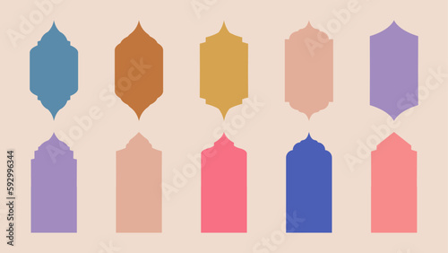 Abstract symbol in ornamental arabic, oriental, and Islamic style. windows, arches, domes and lanterns. logo design template.