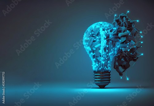 Light bulb on a blue background. network progress. Technology creative. Generative AI photo