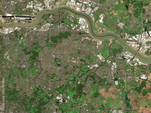 London Borough of Bexley, England - Great Britain. Low-res satellite. No legend