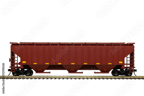 A Maroon Railroad Grain Hopper Freight Car On Train Track