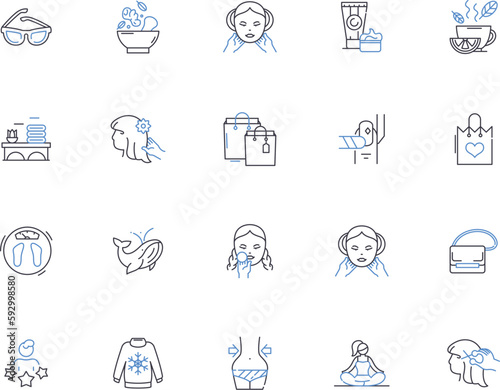 Beauty outline icons collection. Glow, Elegance, Splendor, Allure, Majestic, Grace, Adorable vector and illustration concept set. Charm, Marvelous, Sublime linear signs