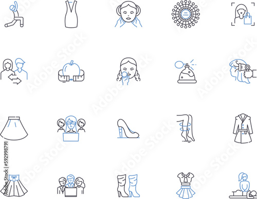 Women outline icons collection. Female, Ladies, Womenfolk, Ladies, She, Herself, Womanly vector and illustration concept set. Feminine, Gal, Maiden linear signs