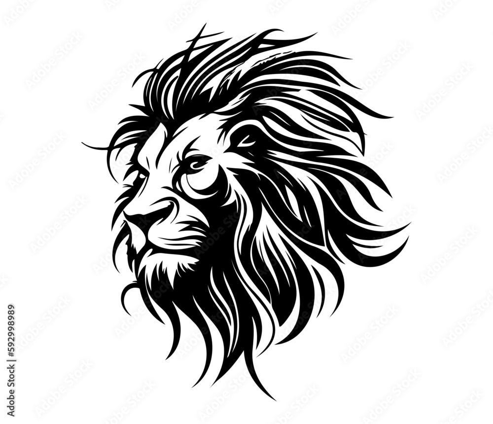 Lion Face, Silhouettes Lion Face SVG, black and white Lion vector