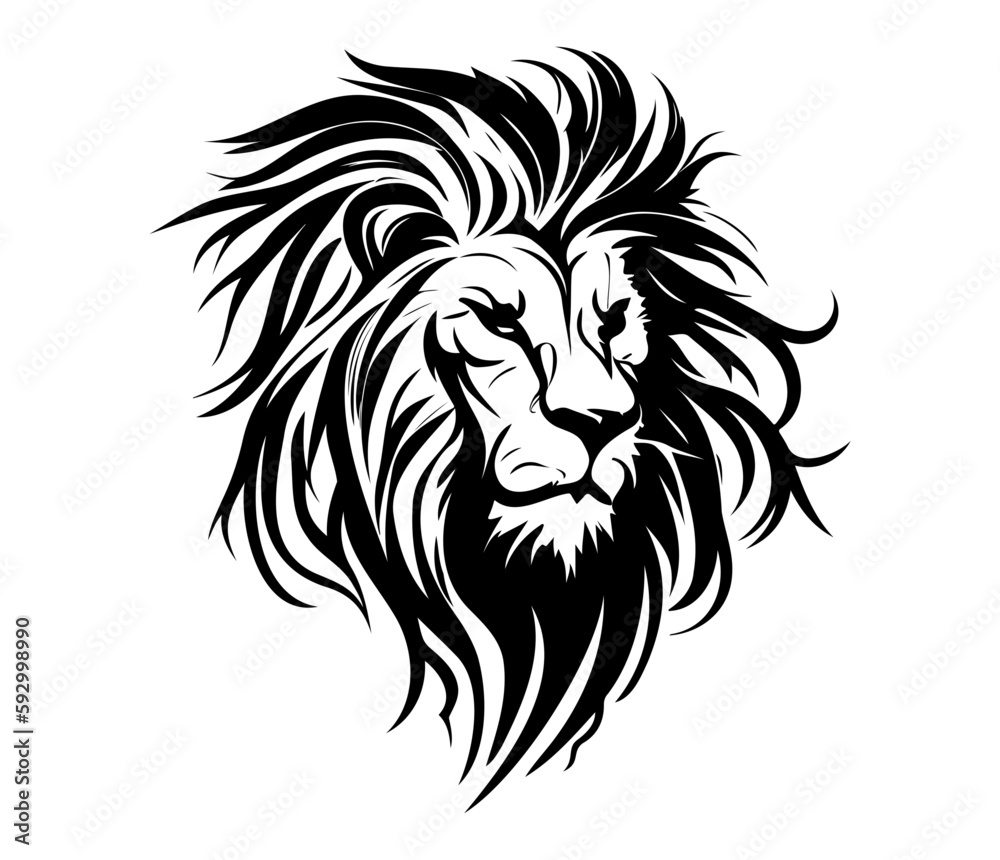 Lion Face, Silhouettes Lion Face SVG, black and white Lion vector