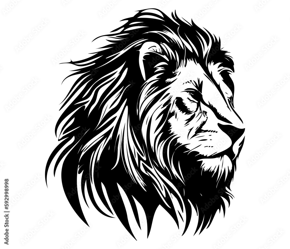 Lion Face, Silhouettes Lion Face SVG, black and white Lion vector