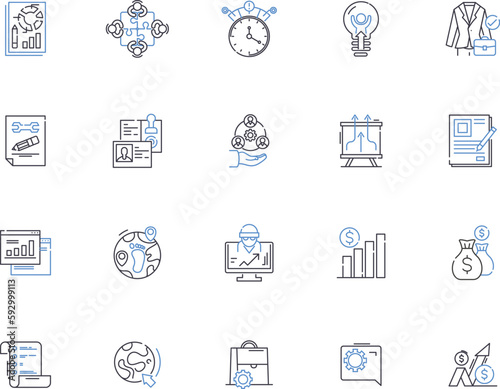 Analysis outline icons collection. Examine, Analyze, Investigate, Study, Evaluate, Scrutinize, Interpret vector and illustration concept set. Inspect, Explore, Breakdown linear signs