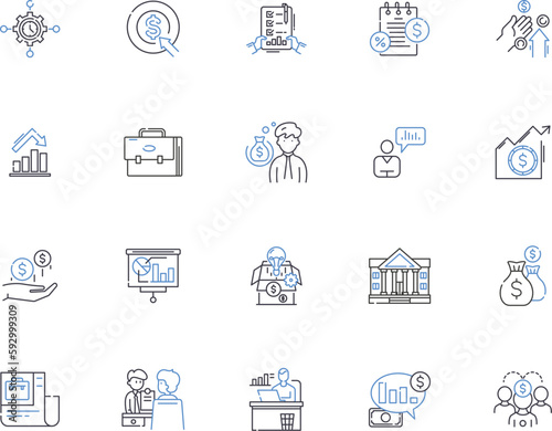 Accounting outline icons collection. Accounting, Bookkeeping, Reconciliation, Budgeting, Auditing, Taxes, CPA vector and illustration concept set. Financial, Financials, Cashflow linear signs