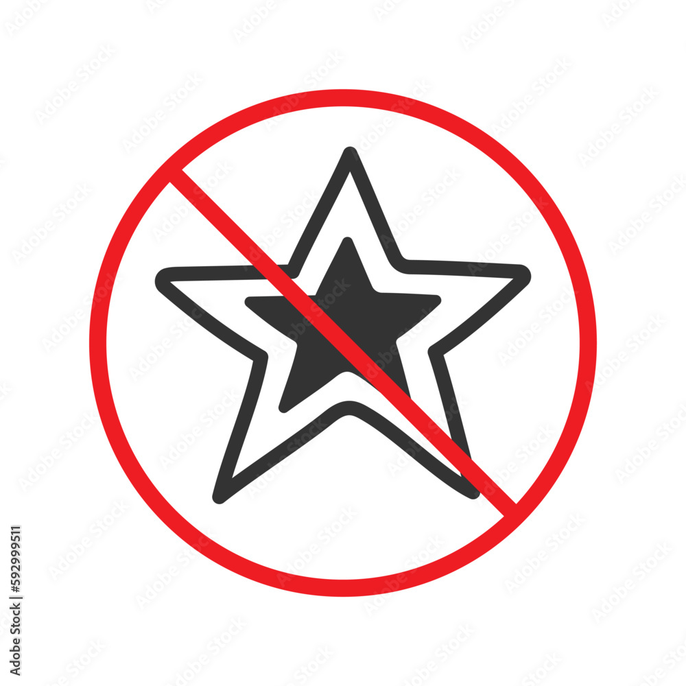 No star icon. Forbidden stars icon. No shuttle vector symbol. Prohibited vector icon. Warning, caution, attention, restriction flat sign design. Do not pictogram. UX UI icon No star icon. Forbidden stars icon. No shuttle vector symbol. Prohibited vector icon. Warning, caution, attention, restriction flat sign design. Do not pictogram. UX UI icon