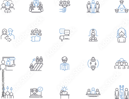 Coaching expert outline icons collection. seapratedCoach, Expert, Training, Mentor, Advisor, Guidance, Mentoring vector and illustration concept set. Counselor, Tutor, Instructor linear signs