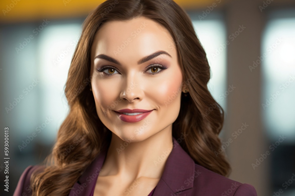 pretty woman with plucked eyebrows and made up lips in a purple jacket created with Generative AI technology pretty woman with plucked eyebrows and made up lips in a purple jacket created with Generative AI technology
