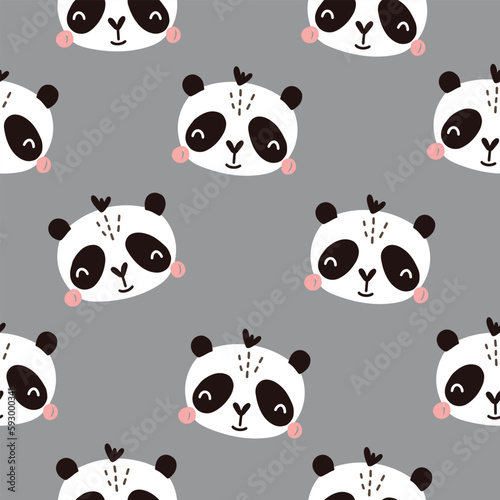 Fototapeta Naklejka Na Ścianę i Meble -  Seamless pattern with cute panda. Vector illustration for nursery and textile decoration