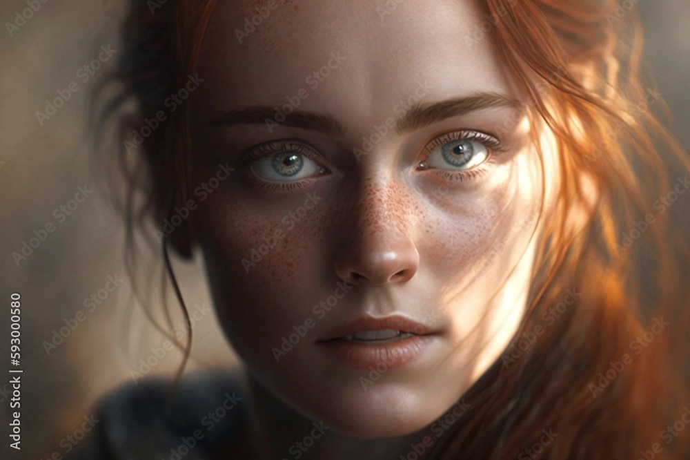 pretty young woman with seductive look and long red hair created with Generative AI technology pretty young woman with seductive look and long red hair created with Generative AI technology