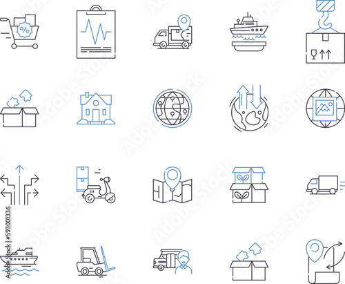 Logistic business outline icons collection. Logistics, Business, Shipping, Delivery, Cargo, Transport, Fleet vector and illustration concept set. Freight, Warehouse, Planning linear signs