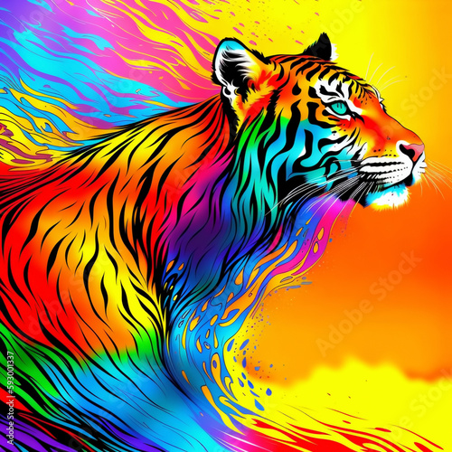 Painted water drop colorful tiger. Generative AI