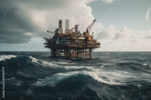 An offshore oil platform that extracts oil from the sea. Generative AI