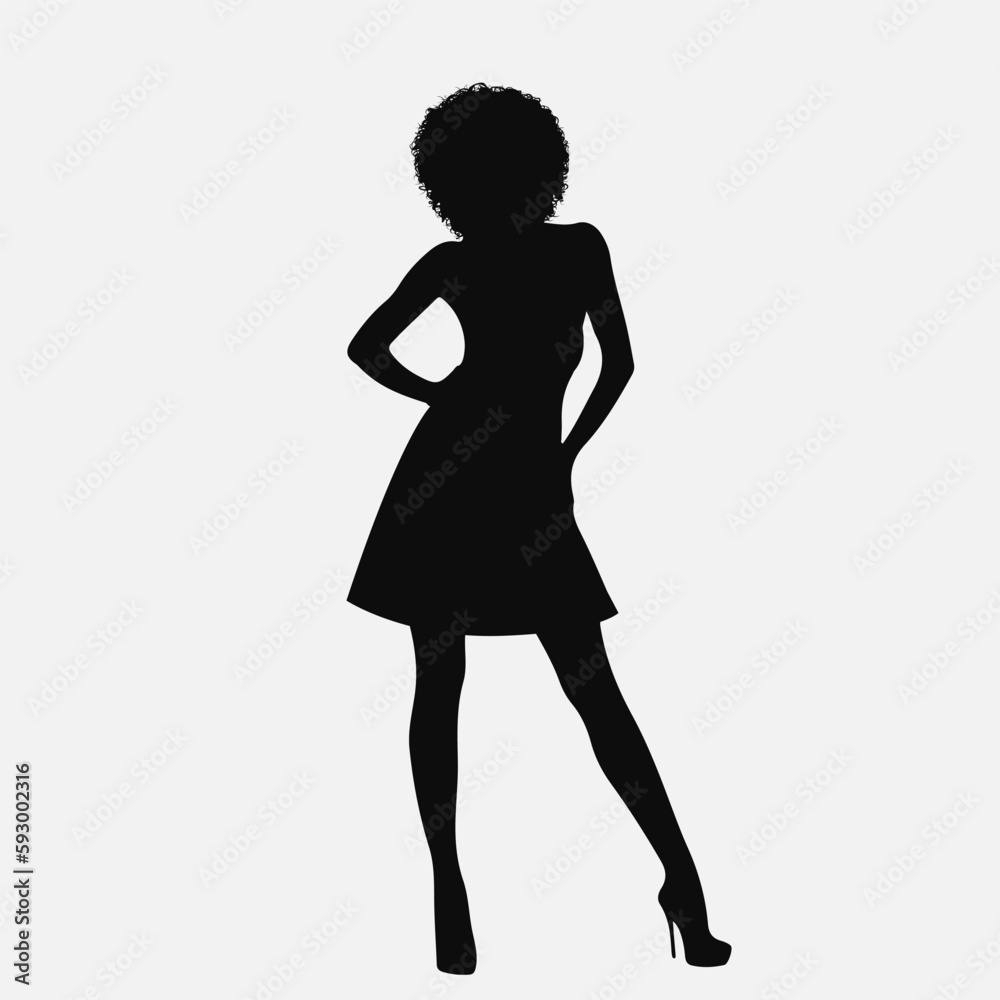 Young woman in a dress. Black silhouette. Vector illustration Young woman in a dress. Black silhouette. Vector illustration