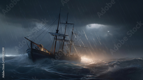 ship in the storm ship in the sea created with Generative AI Technology