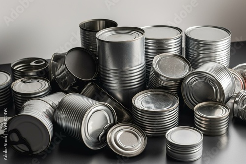 A lot of uncovered metal tin cans isolated on a white background. Generative AI