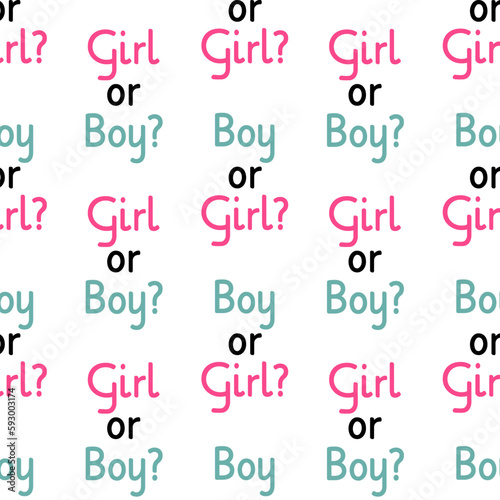 Gender reveal party design. Simple baby shower blue and pink pattern. Boy or girl phrase background