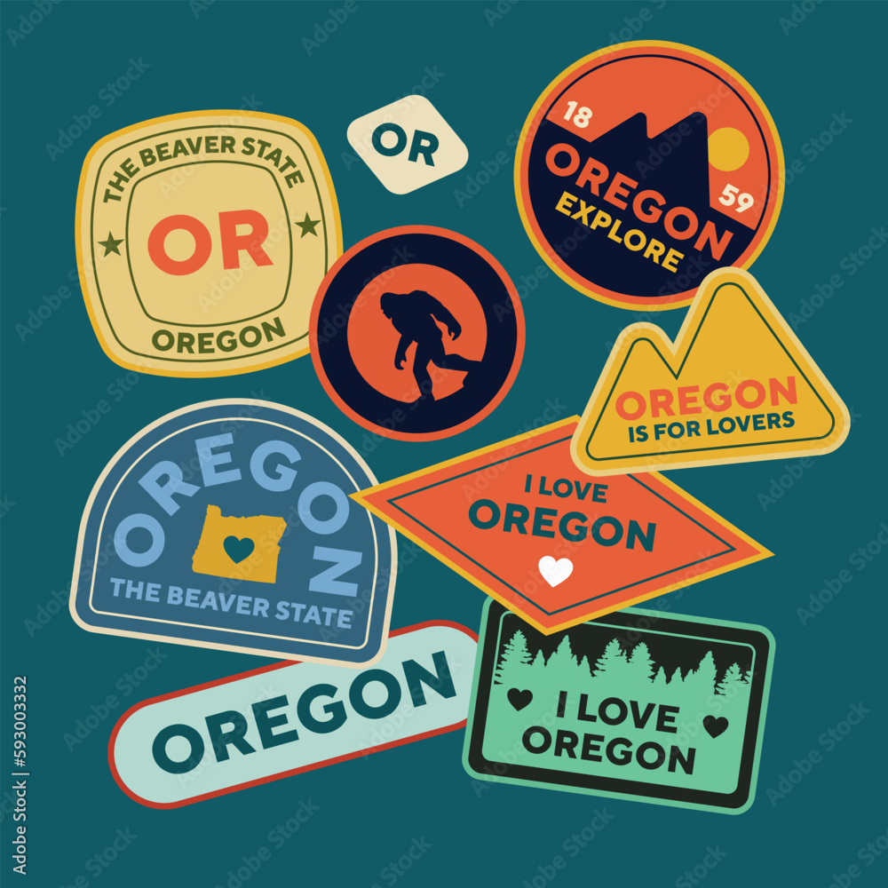 Sticker Pack. Collection of trendy pins. Set of cool patches vector design. Oregon retro badges.