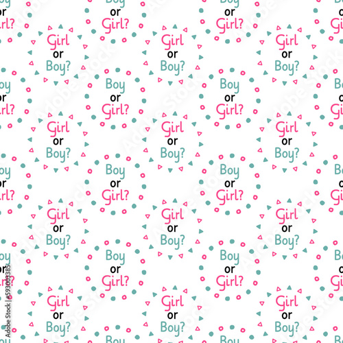 Gender reveal party design. Simple baby shower blue and pink pattern. Boy or girl phrase background